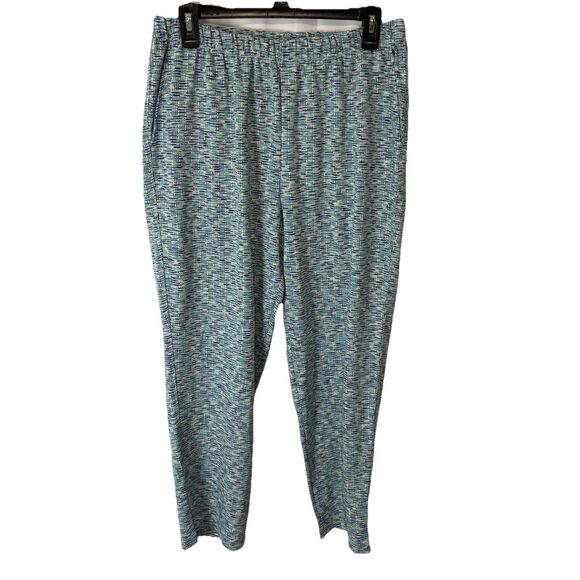Lands End Sport Knit Straight Leg Pull On Pants Medium Petite Blue Green Print - Picture 1 of 7